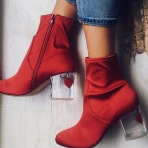 ALDO Frigowien Love You Boots Lucite
Heel Red Stretch Ankle Sock Boots